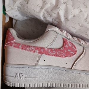 Nike Air Force 1 White with Pink Paisley Swoosh  (NEW)